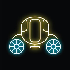 Naklejka premium Fantastical pumpkin carriage glowing with blue and yellow neon lights on a black background