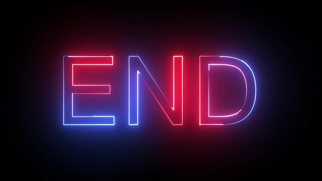 red and cyan color text END icon animation with neon