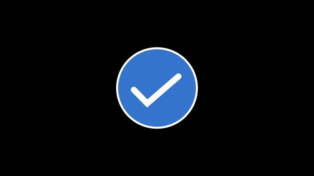 white check mark icon animation on blue circle. Tick Mark icon, Correct or Right Choice icon animation