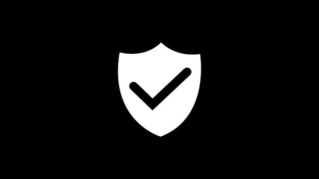 white shield and black check mark icon animation