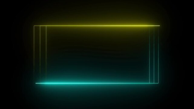 yellow and cyan color Abstract rectangle shape line animation on neon