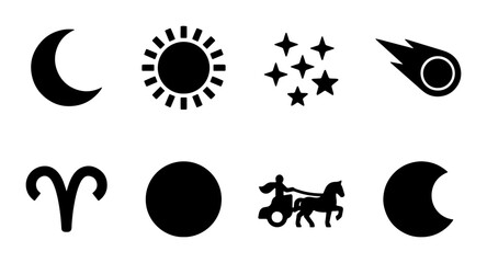 Celestial Icons Set PNG Sun Moon Stars Comet Zodiac Chariot, transparent background © Pnghub10