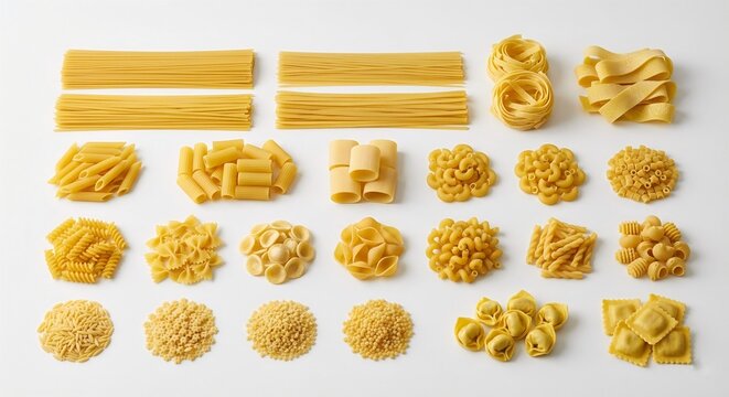 Types italian pasta on white background