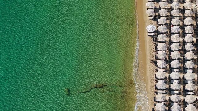 Top Down Aerial View of Kalithea Beach, Chalkidiki, Greece