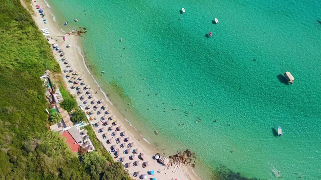 Aerial View of Varkes Beach in Afytos, Chalkidiki, Greece