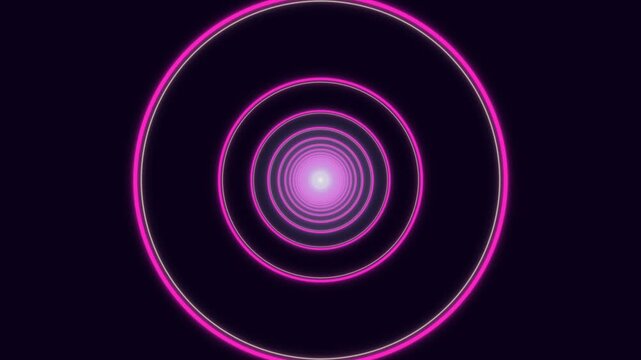 Motion of concentric neon circles in a dark background
