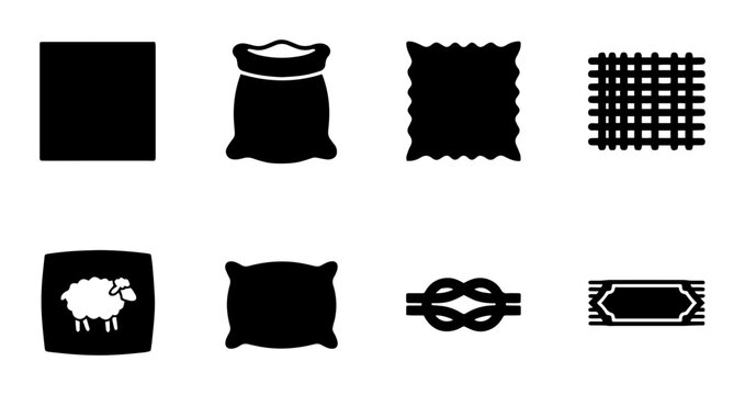 8 Textile and Agriculture Silhouette Icons, Flat, for Industry and Farming