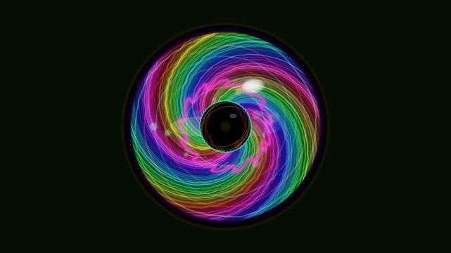 Colorful spiral pattern rotates in circular motion with dynamic lines