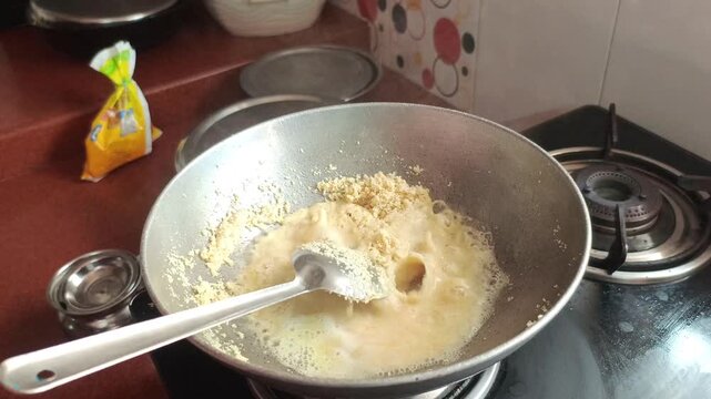 Indian Street Food Cooking Process in Large Pan &ndash; Traditional Homemade Recipe Preparation