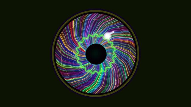 Colorful spiral design with lines resembling an eye pattern