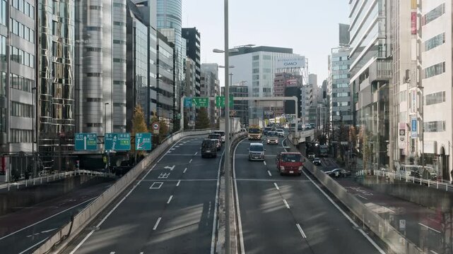 Elevated Metropolitan Expressway as a Vital Lifeline for Urban Transportation and Logistics. Surrounded by High Rises and Running Right Above Surface Streets, It Is Always Congested