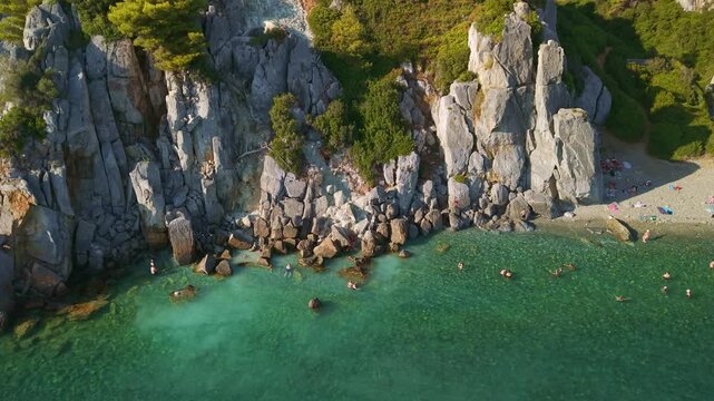 Aerial View of Thermal Spa Agia Paraskevi and Wild Beach, Loutra, Greece