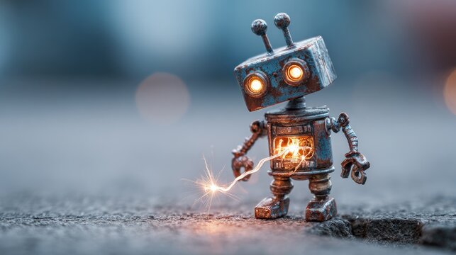 Small robot sparking with electricity