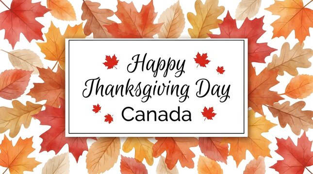 Happy thanksgiving day canada greeting with watercolor autumn leaves
