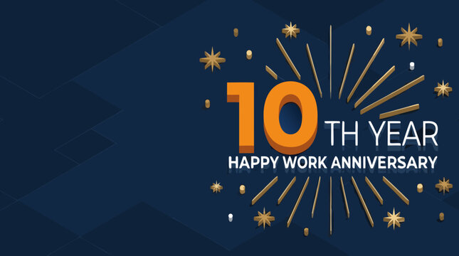 Dark blue sparkling banner for 10 year work anniversary celebration
