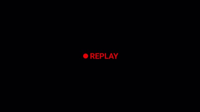 Replay text button animation for video camera and camcorder recordings,  animated rewind or repeat icon, VHS Replay Overlay, Video camera replay screen animation overlay with alpha channel in 4k