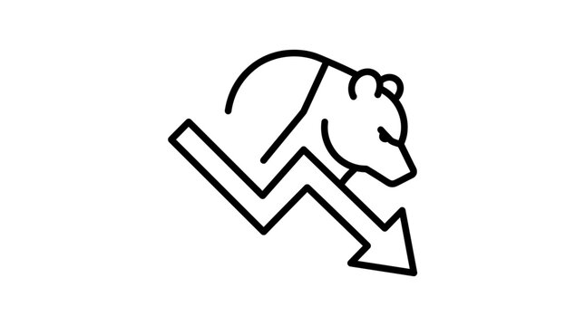 Bear Market Trend Icon: Falling Stock Graph with Bear Head