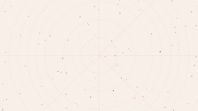 Light pink radar screen with concentric circles, grid lines and scattered dark spots.