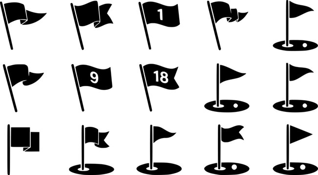 BLACK VECTOR VARIOUS golf flag icon silhouettes
