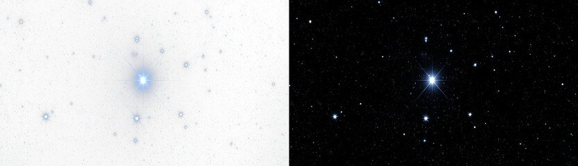 Abstract starry sky constellation on white and black background, realistic glowing blue white night star space cosmos overlay © Maxim