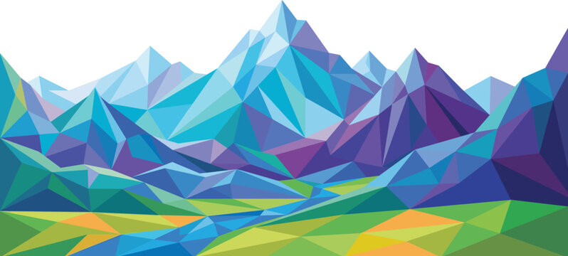 Colorful pixel art mountain landscape with valley