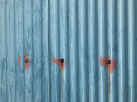 Rusty Blue Corrugated Metal Fence Texture Weathered Japan
