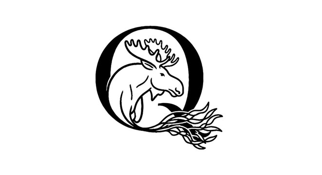 Moose head logo with antlers and circular design.