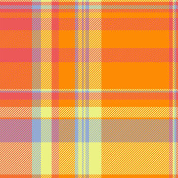 A traditional tartan plaid design with orderly checks and a woven fabric look. Orange and red tones give the seamless fabric pattern classic fabric heritage for apparel prints. It fits craft projects.