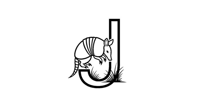 Illustrated armadillo forming the letter J shape.