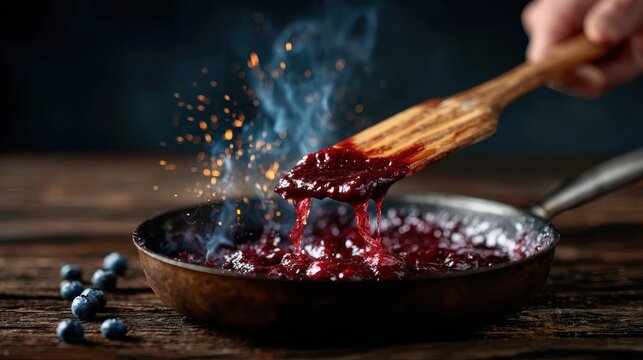 A visually striking image of homemade jam bubbling in a pan, rich colors and textures coming together, conveying warmth, creativity, and the joy of cooking with fresh ingredients.