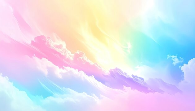 A dreamy sky filled with pastel-colored clouds and soft, ethereal light.