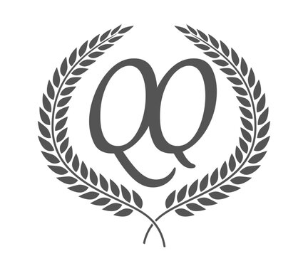 Initial letter Q and Q, QQ monogram logo design with laurel wreath. Luxury calligraphy font.