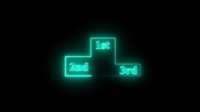 Neon Podium with 1st, 2nd, and 3rd Place Labels on Black Background,winner position concept video animation on black background in neon light