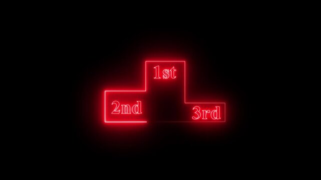 Red Neon Podium with 1st, 2nd, and 3rd Place Labels on Black Background,winner position concept video animation on black background in neon light