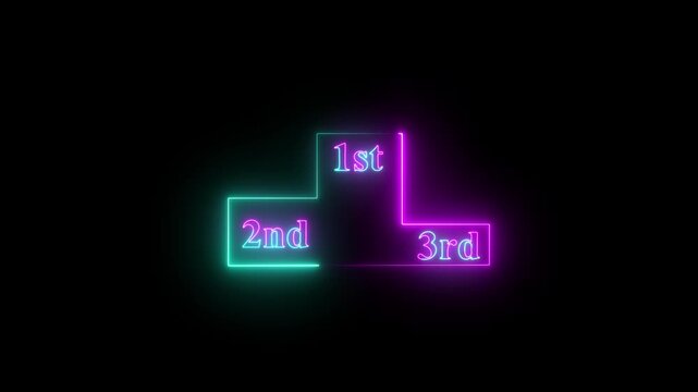 winner position concept video animation on black background in neon light.Neon 1st, 2nd, and 3rd Place Numbers Glowing on Black Background