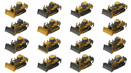 Yellow Bulldozer Construction Equipment Set. © Kiki