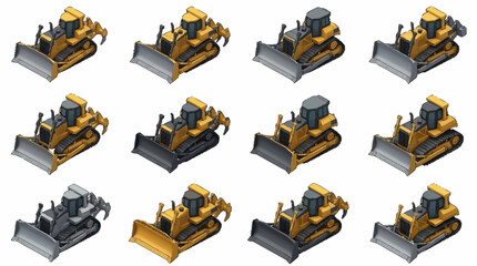 Yellow and black construction bulldozers in multiple angles. © Kiki