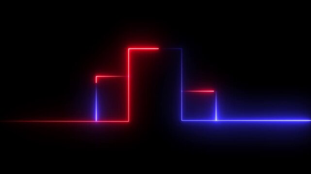  abstract  neon line  animation representing 1st,2nd,3rd position in in any type competition, Abstract Neon Geometric Shapes Pulsating on Black Background