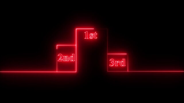 Neon Podium with 1st, 2nd, and 3rd Place Labels on Black Background, prizing concept video in neon line.