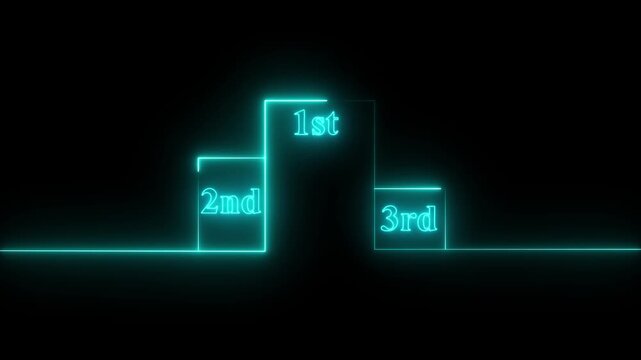 Neon Podium for First, Second, and Third Place Winners on Black Background.prizing concept video in neon line on black background.