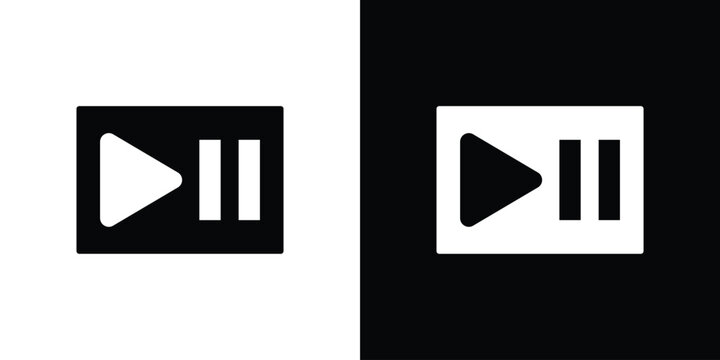 Play pause icon silhouette design collection in black and white for web