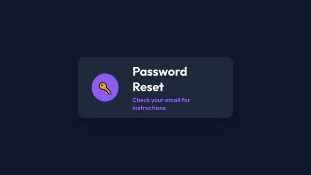 Password reset notification, purple key icon on dark background, email instructions, symbolizing account security
