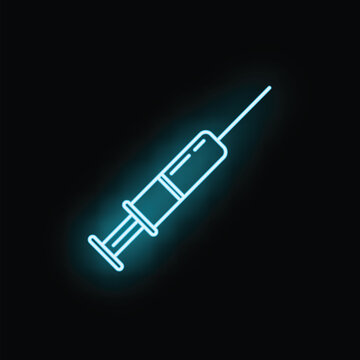 Syringe line art icon creating a glowing blue neon light effect