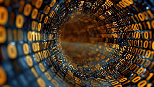 Binary code tunnel, perspective view