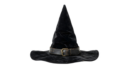 Naklejka premium Classic black velvet witch hat with leather buckle belt