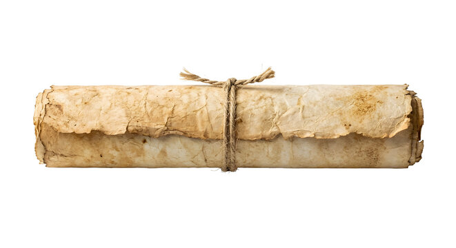 Ancient rolled paper scroll tied with rustic twine string