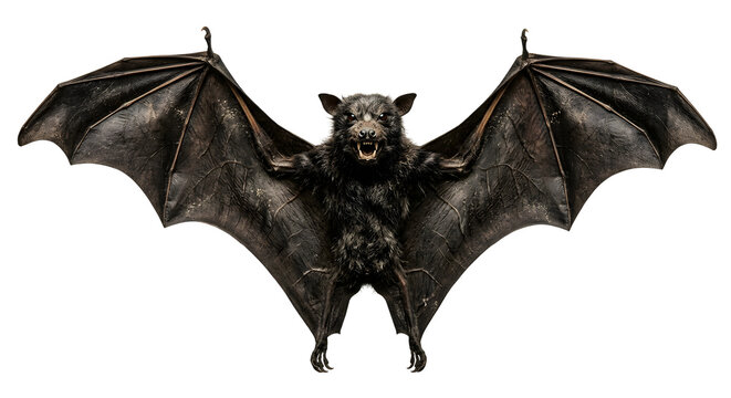 Scary vampire bat with open wings isolated on transparent background