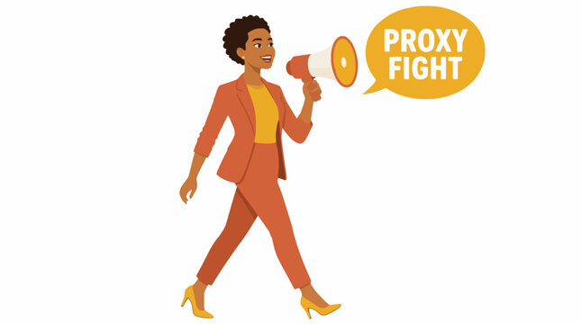 Illustration of person holding proxy fight sign.