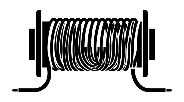 Black and white illustration of an electrical coil or inductor component with wire winding