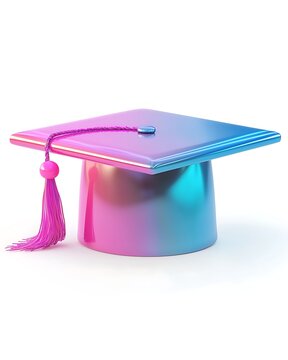 Graduation Cap Icon: A vibrant, iridescent graduation cap adorned with a pink tassel sits as a symbol of academic achievement and the culmination of educational endeavors.